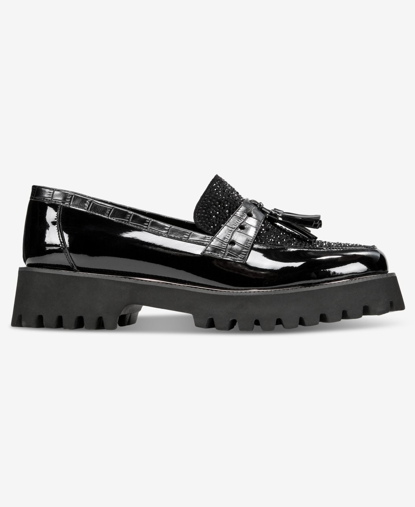 Женские туфли THINGS II COME Lenna Luxurious Embellished Lug Sole Loafer Flats, цвет: Чёрный / Металлический — фото 5