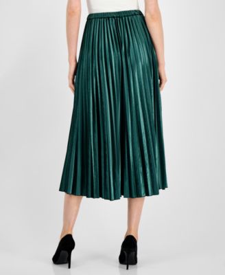 Women's Velvet Pleated Flared Midi Skirt