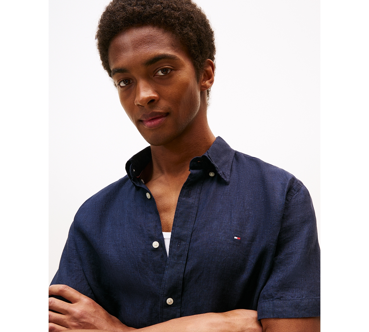 Tommy Hilfiger Men's Regular-fit Linen Short-sleeve Shirt In Blue
