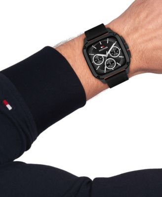 Men's Multifunction Black Leather Strap Watch, 39mm