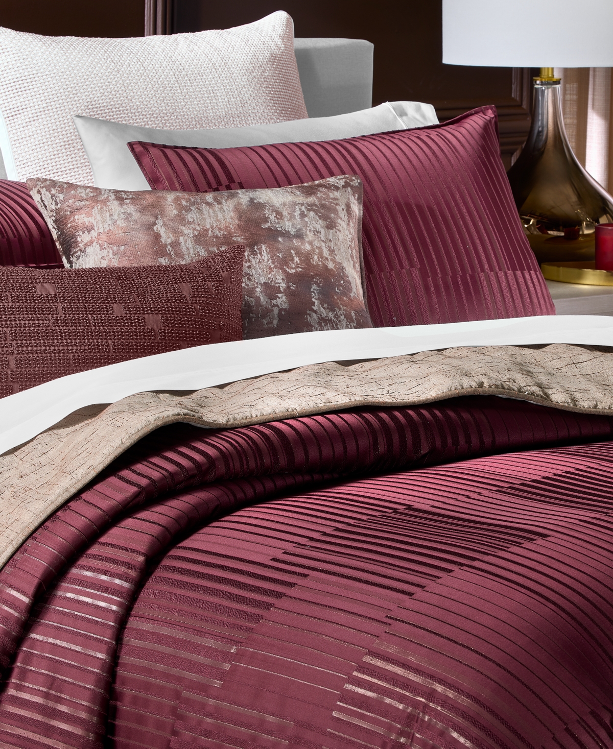 Hotel Collection Beaded Tile Decorative Pillow, 14" X 22", Macy's Exclusive In Burgundy