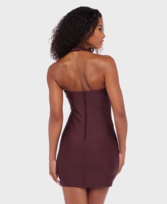 Juniors' Shiny-Knit Halter Bodycon Dress