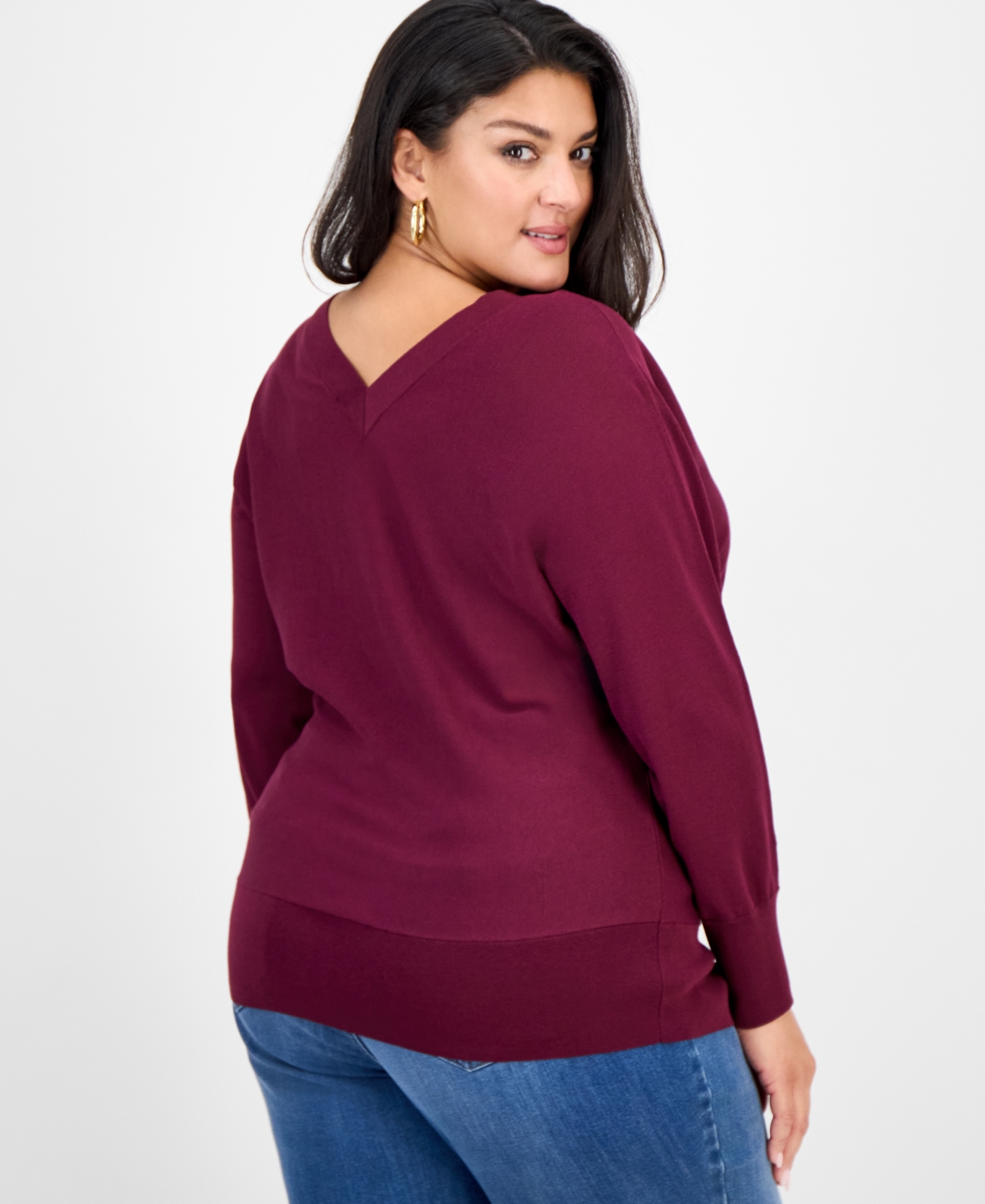 I.n.c. International Concepts Plus V-Neck Dolman-Sleeve Top, Created for Macy's