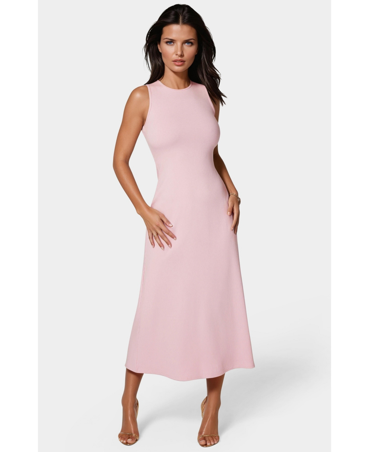 Women's Rib A-Line Maxi Dress - Pink