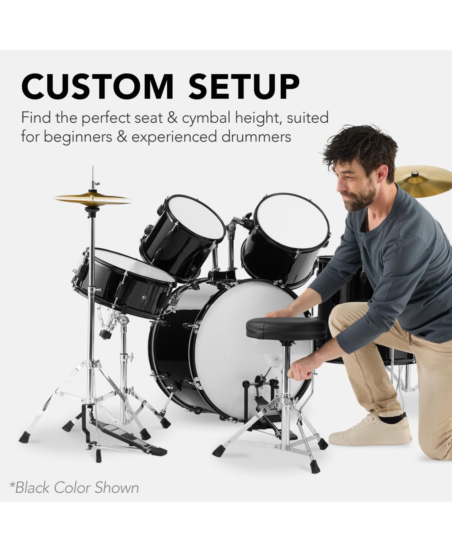 Детские игрушки Best Choice Products Beginner Acoustic 5-Piece Drum Set, Ages 18+, цвет: Тёмный синий — фото 5