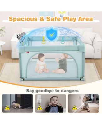 Toddler Playpen Large Activity Center w/ 50 PCS Ocean Balls & 4 Pull Rings