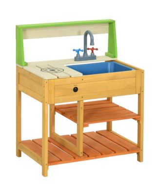 Mud Kitchen Outdoor Kitchen Playset for Kids Wooden with Realistic Play Kitchen Toys, Faucet and Sink, Storage Shelves