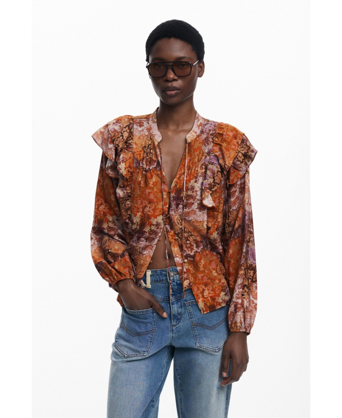 Desigual Paisley Button-up Shirt In Orange