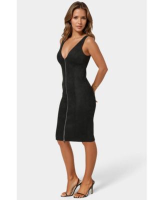 Women's Faux Suede Zip Front Pencil Dress