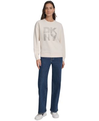 DKNY Jeans - Women's Rhinestone Logo Cotton Crewneck Sweatshirt