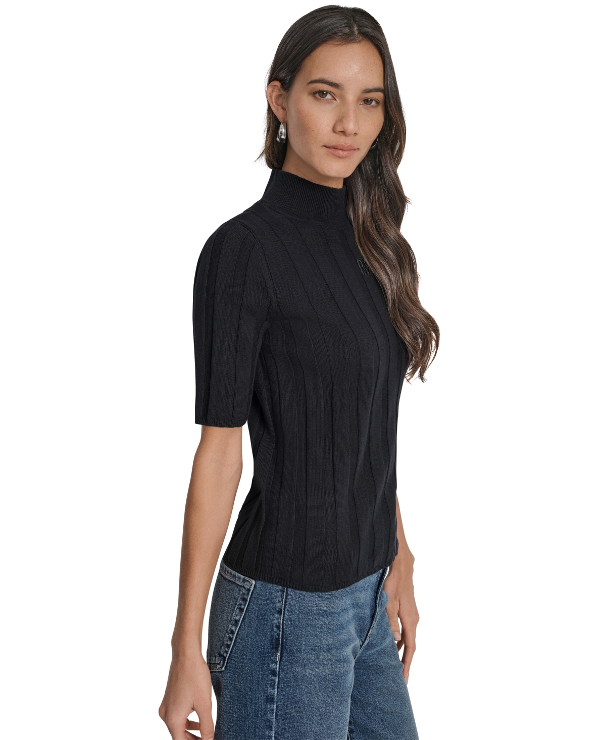 Dkny Jeans Women's Mock Neck Cotton Rib Knit Sweater In Blue