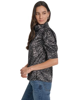 Women's Stand Collar Puff-Sleeve Shirt