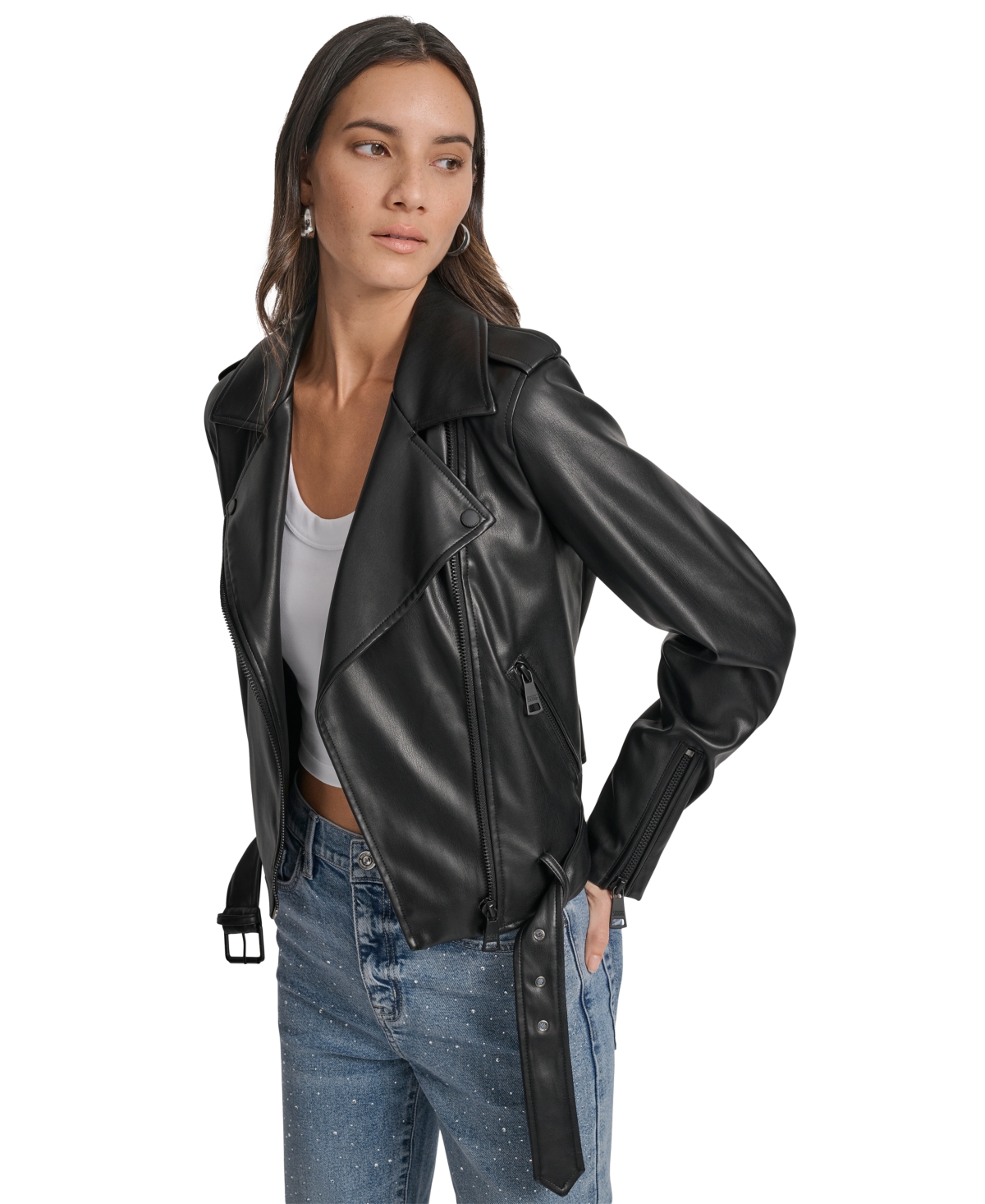 Dkny Jeans Women's Faux-Leather Moto Jacket - BLK