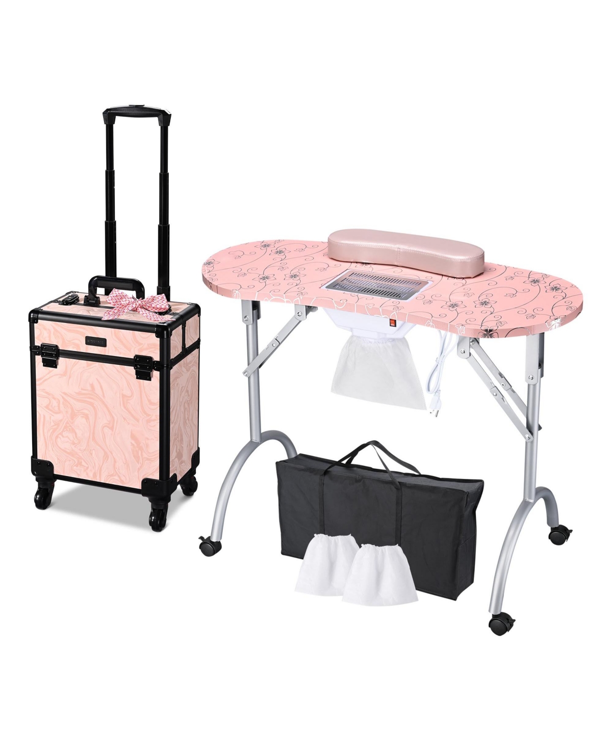 Byootique Folding Manicure Table Nail Desk & Rolling Makeup Train Case Cb Dusk
