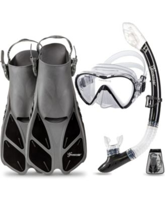 Seavenger - Aviator Snorkeling Set: Single Window Mask, Snorkel, Fins & Bag - Black Silicone/Orange XS/XXS Black