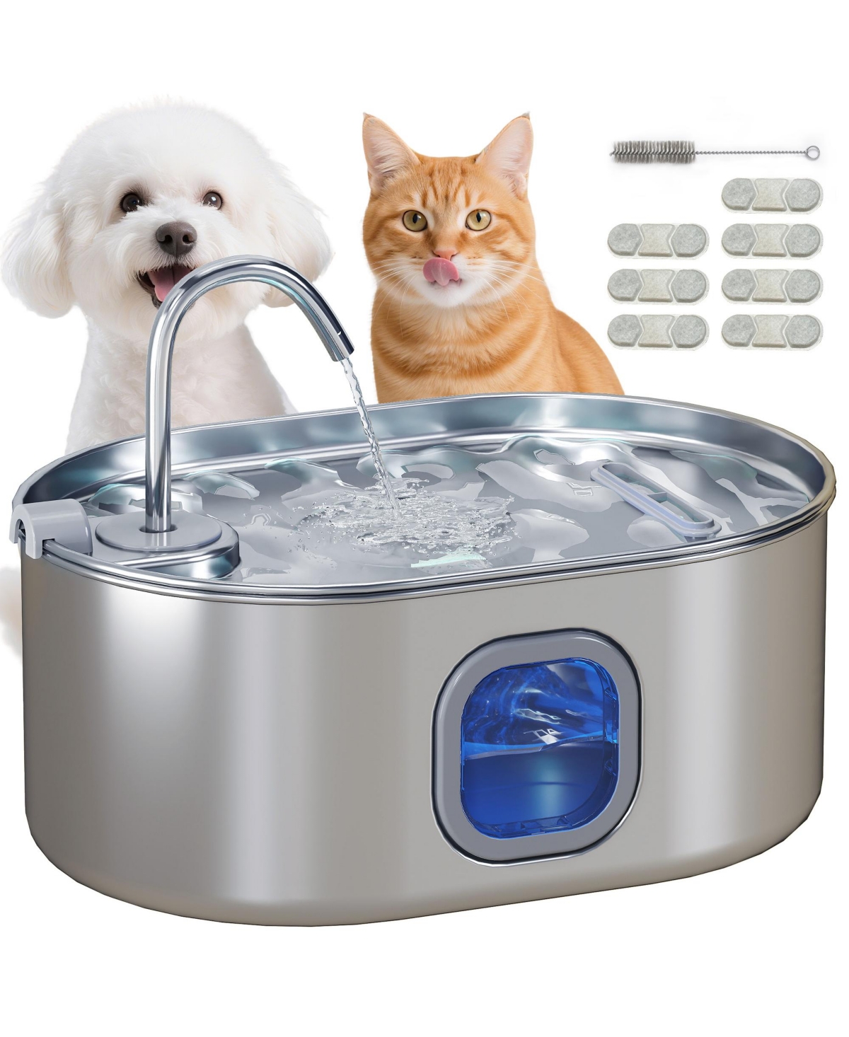 Stainless Steel Cat Water Fountain, 246 oz. / 7L Pet Water Fountain - Silver