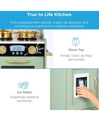 Pretend Play Kitchen Wooden Toy Set for Kids w/ Telephone, Utensils, Oven, Microwave