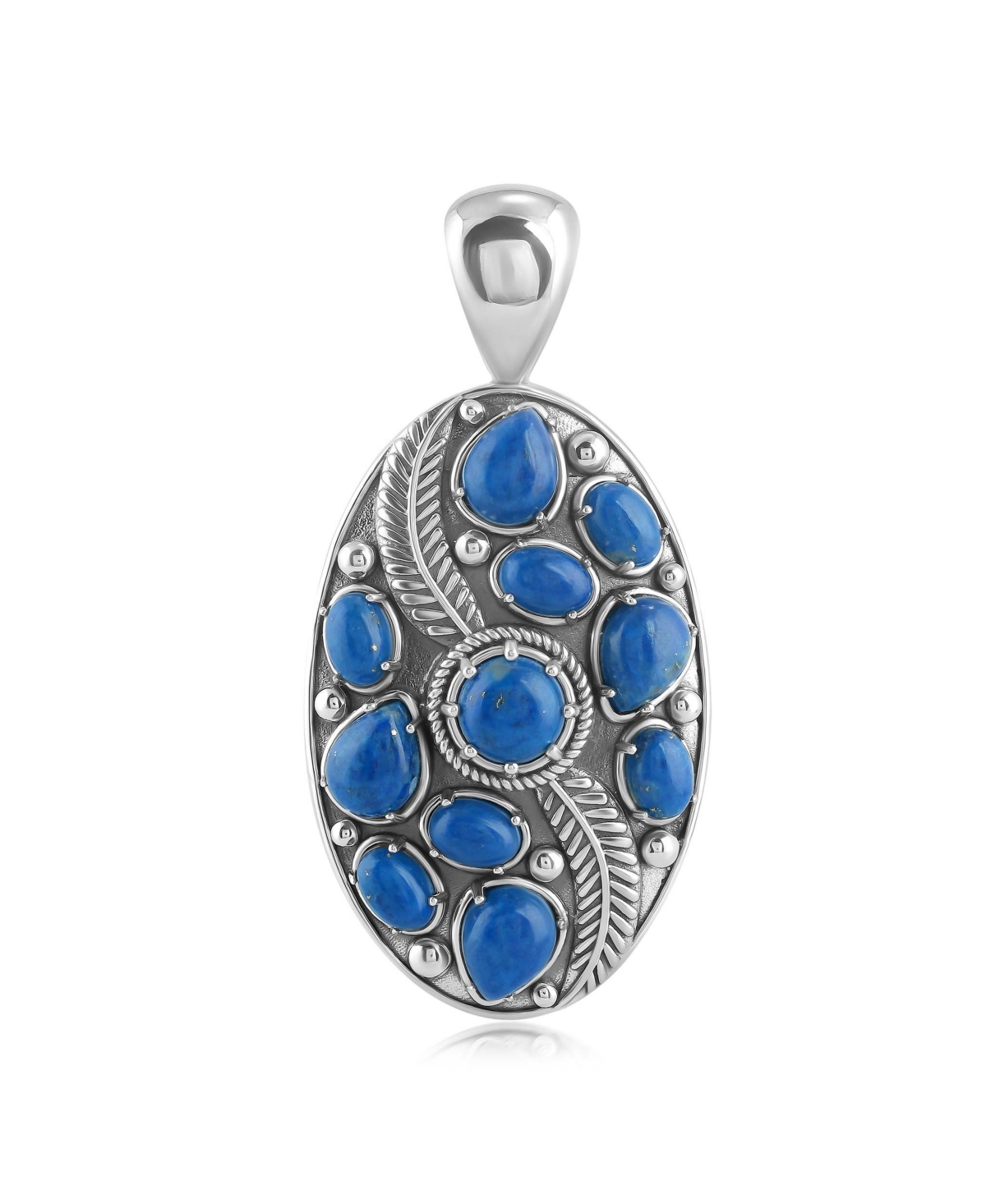 Sterling Silver Denim Lapis Oval Leaf Pendant Enhancer