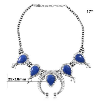 Sterling Silver Denim Lapis Pear-Cut Squash Blossom Necklace, 17 to 20 Inches