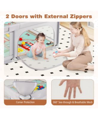 Toddler Large Playpen w/ Mat Play Yard w/ Pull Rings & Ocean Balls Play Area