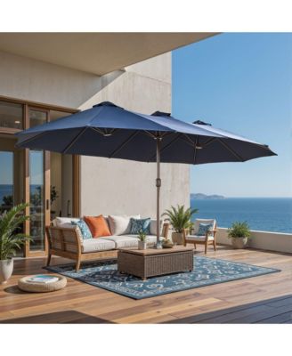 15ft Patio Umbrella with Base,12 Heavy Duty Ribs Large Outdoor Double-Sided Rectangle Umbrella with Crank Handle, Market Umbrella for Backyard