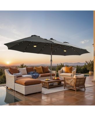 15ft Patio Umbrella with Base,12 Heavy Duty Ribs Large Outdoor Double-Sided Rectangle Umbrella with Crank Handle, Market Umbrella for Backyard