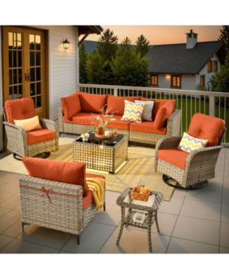 Outdoor Patio Furniture Set,8 Pieces Rattan Outdoor Sectional Cozy Sofa,Patio Conversation Sets with Swivel Chairs and Solar Coffee Table