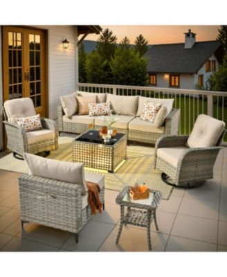 8-Piece Rattan Outdoor Patio Furniture Set with Sectional Sofa, Swivel Chairs, and Solar Coffee Table
