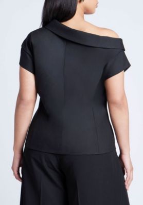 Women's Plus Size Asym Neckline Short Sleeve Blazer