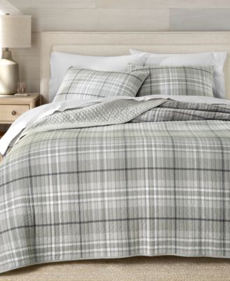 Brushed Cotton Plaid Grey 3-Pc. Quilt Set, Full/Queen, Macy's Exclusive