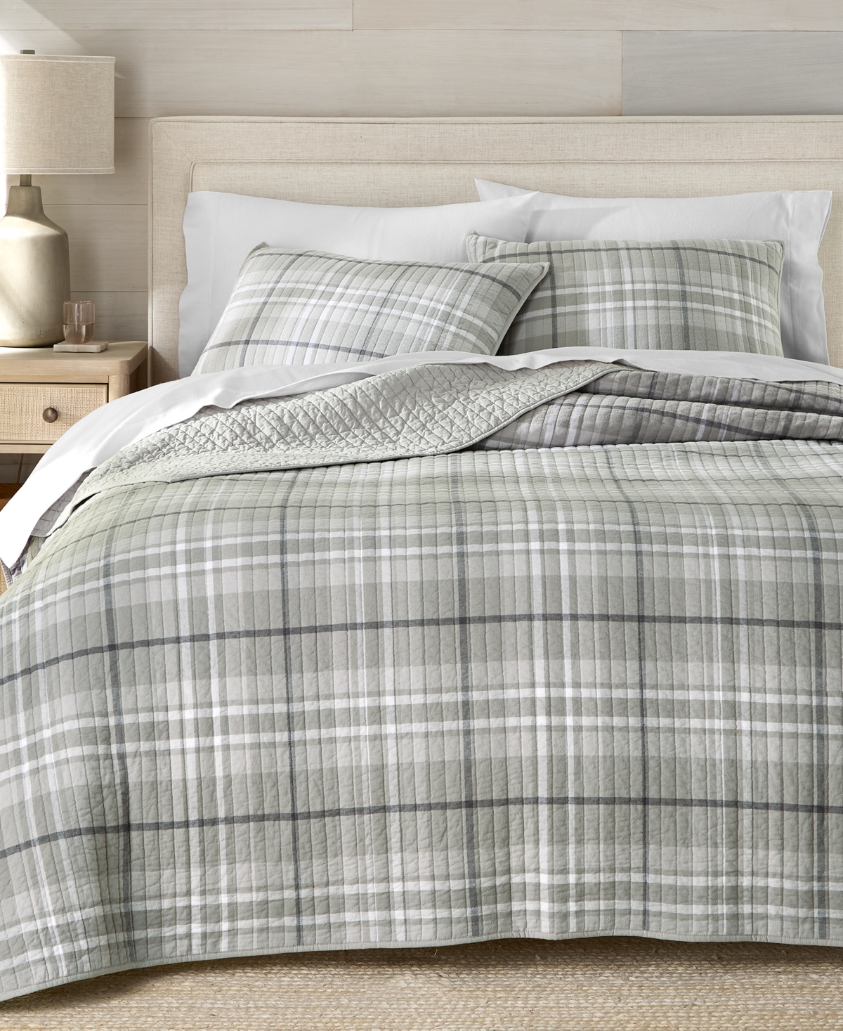 Charter Club Brushed Cotton Plaid 3-pc. Quilt Set, Full/queen, Macy's Exclusive In Gray