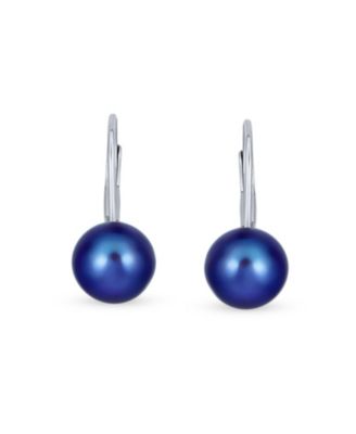 Simple Iridescent Peacock Freshwater Cultured Pearl Round Drop Ball Earrings Sterling