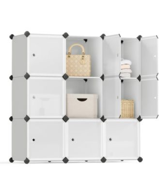 Modular Cube Storage Organizer, Set of 9 Plastic Cubes with Doors, White
