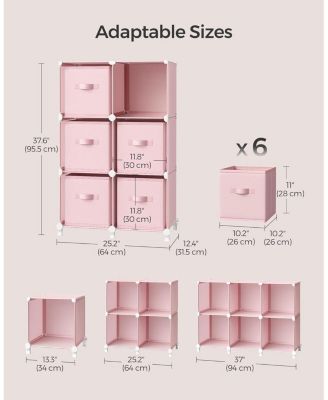6-Cube Storage Organizer with Collapsible Fabric Bins, Includes 6 Non-Woven Storage Boxes Jelly Pink