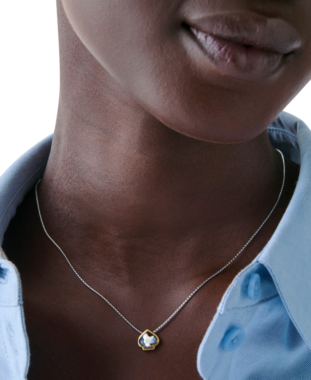 Kate Spade Two-tone Sculpted Spade Mini Pendant Necklace In Metallic