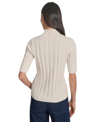 Women's Mock Neck Cotton Rib Knit Sweater