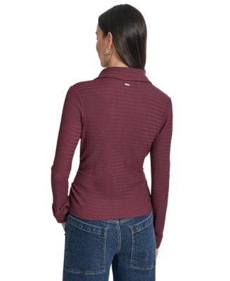 Women's Textured Collared Button-Front Top