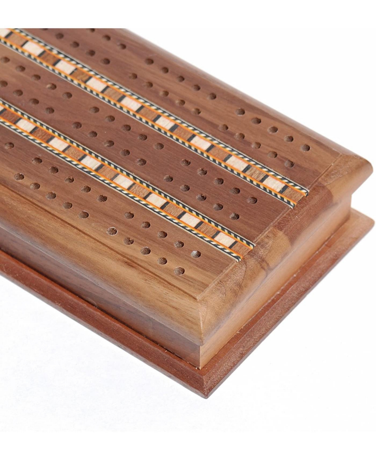 We Games 3 Track Sprint Cabinet Cribbage Set With Metal Pegs & 2 Card Decks In Brown