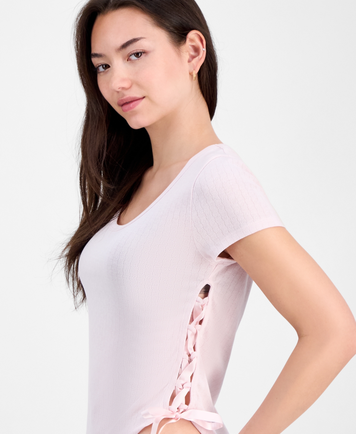 Rebellious One Juniors' Solid Ribbon-Side Short-Sleeve Tee