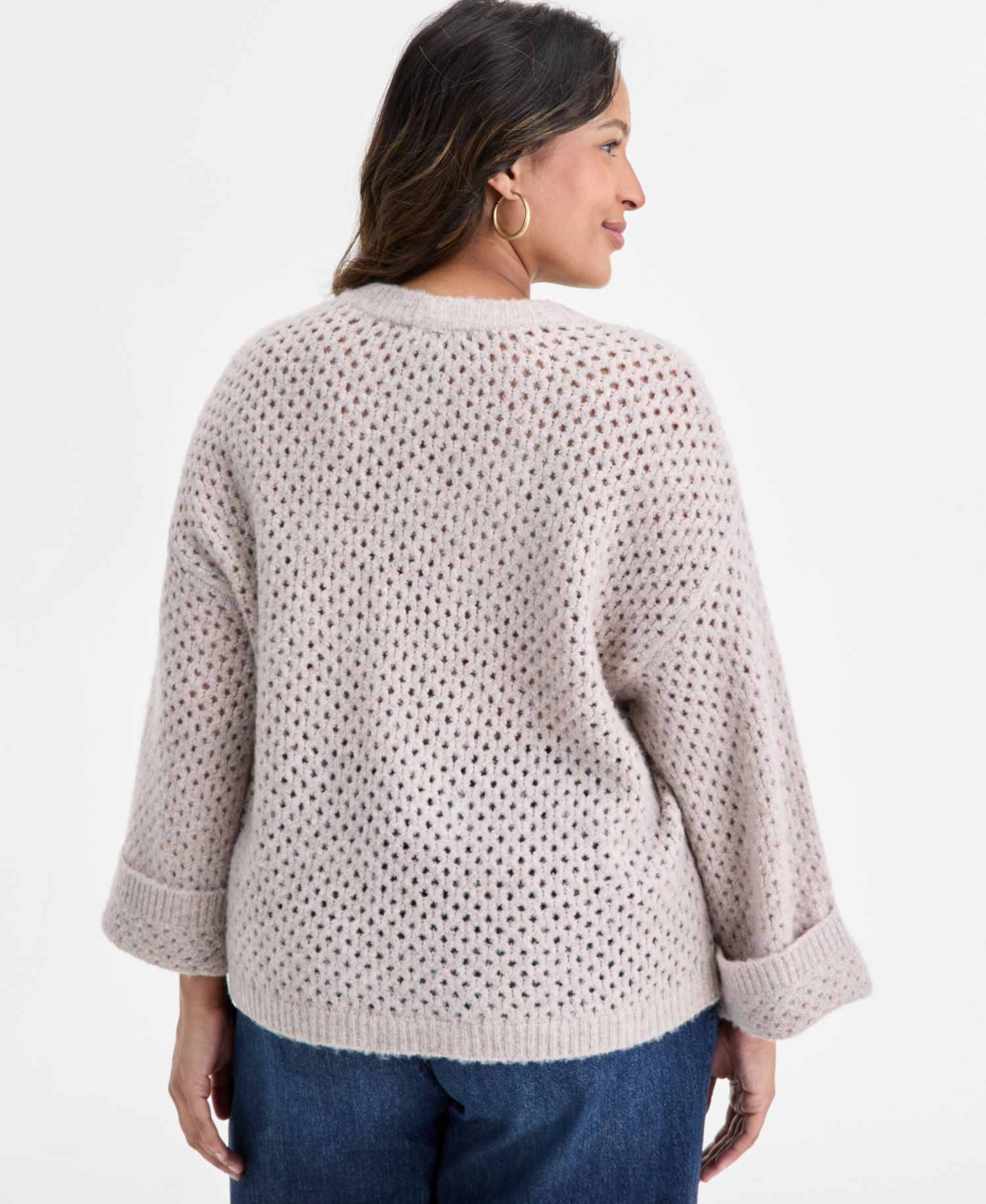 Plus Size Long Sleeve Floral Embroidered Sweater