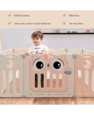 14-Panel Baby Playpen Kids Activity Center Foldable Play Yard w/ Lock Door