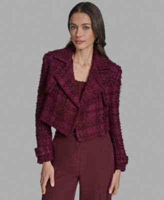BCBG - Women's Cropped Tweed Trench Jacket