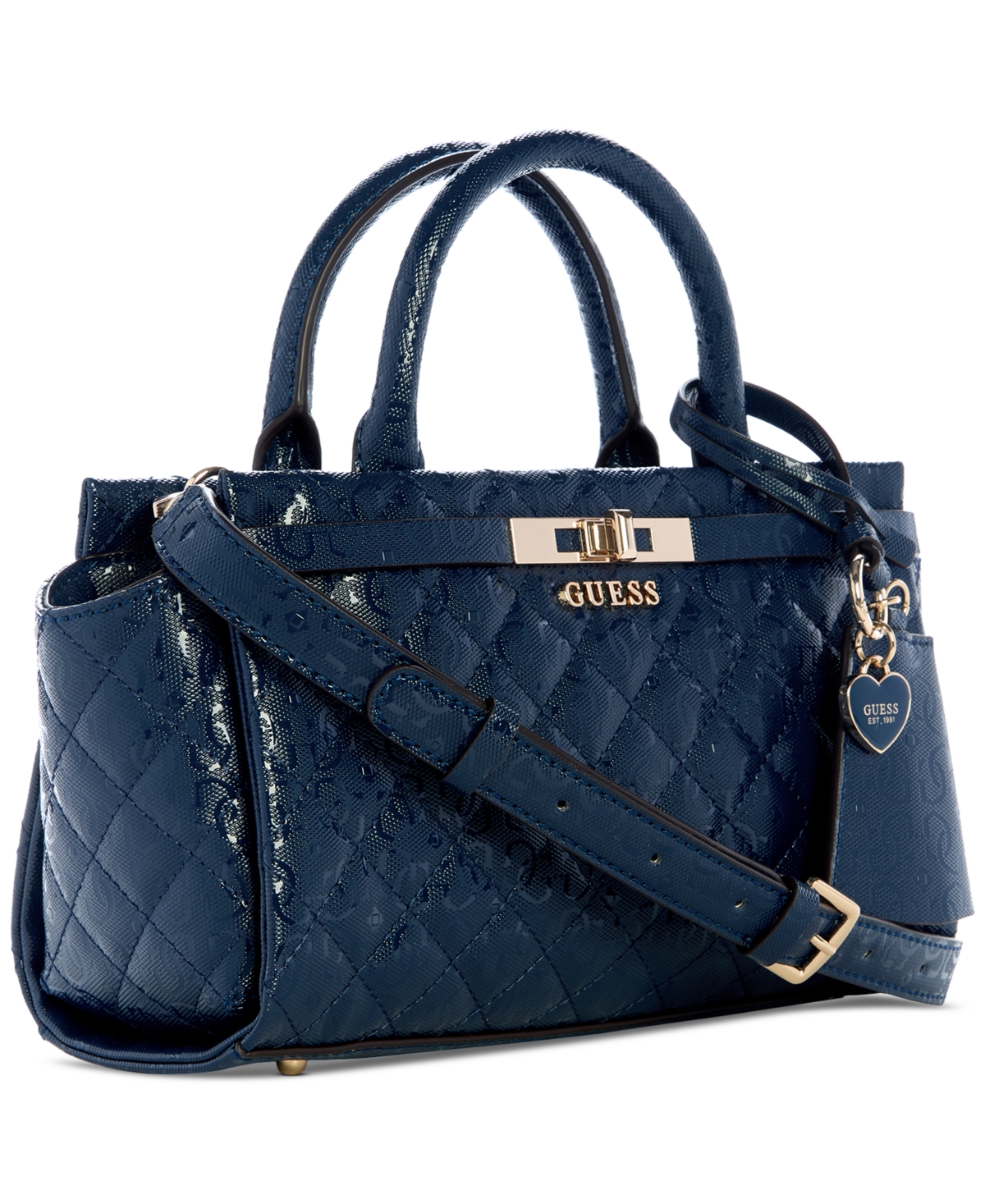 Guess Idra Small Quilted Satchel Bag In Blue