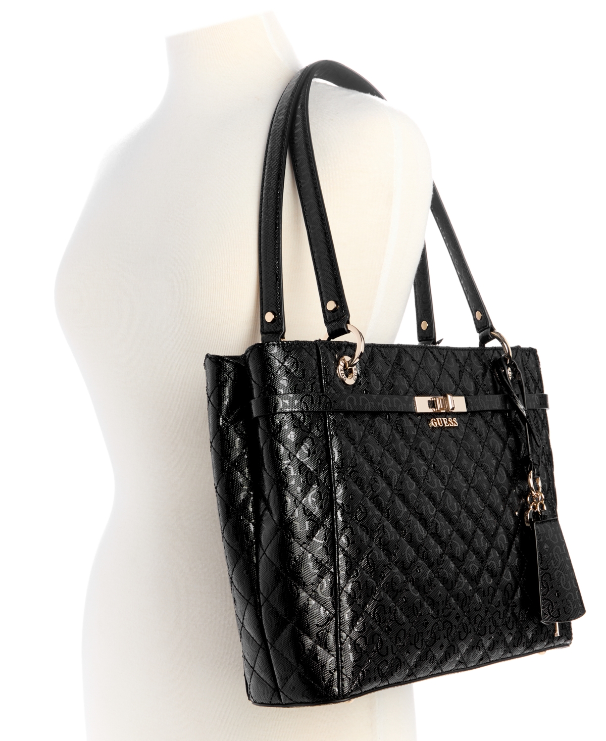 Guess Idra Noel Large Quilted Tote Bag In Black