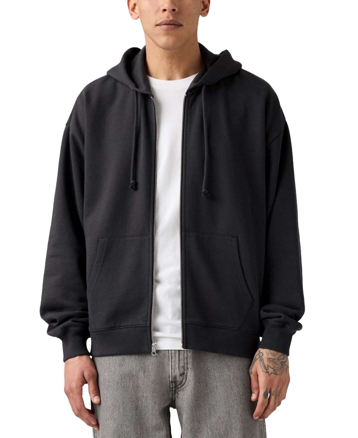Men's Relaxed Fit Cropped Full-Zip Hoodie - Dk Phantom