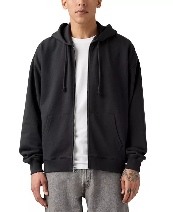 Men's Relaxed Fit Cropped Full-Zip Hoodie