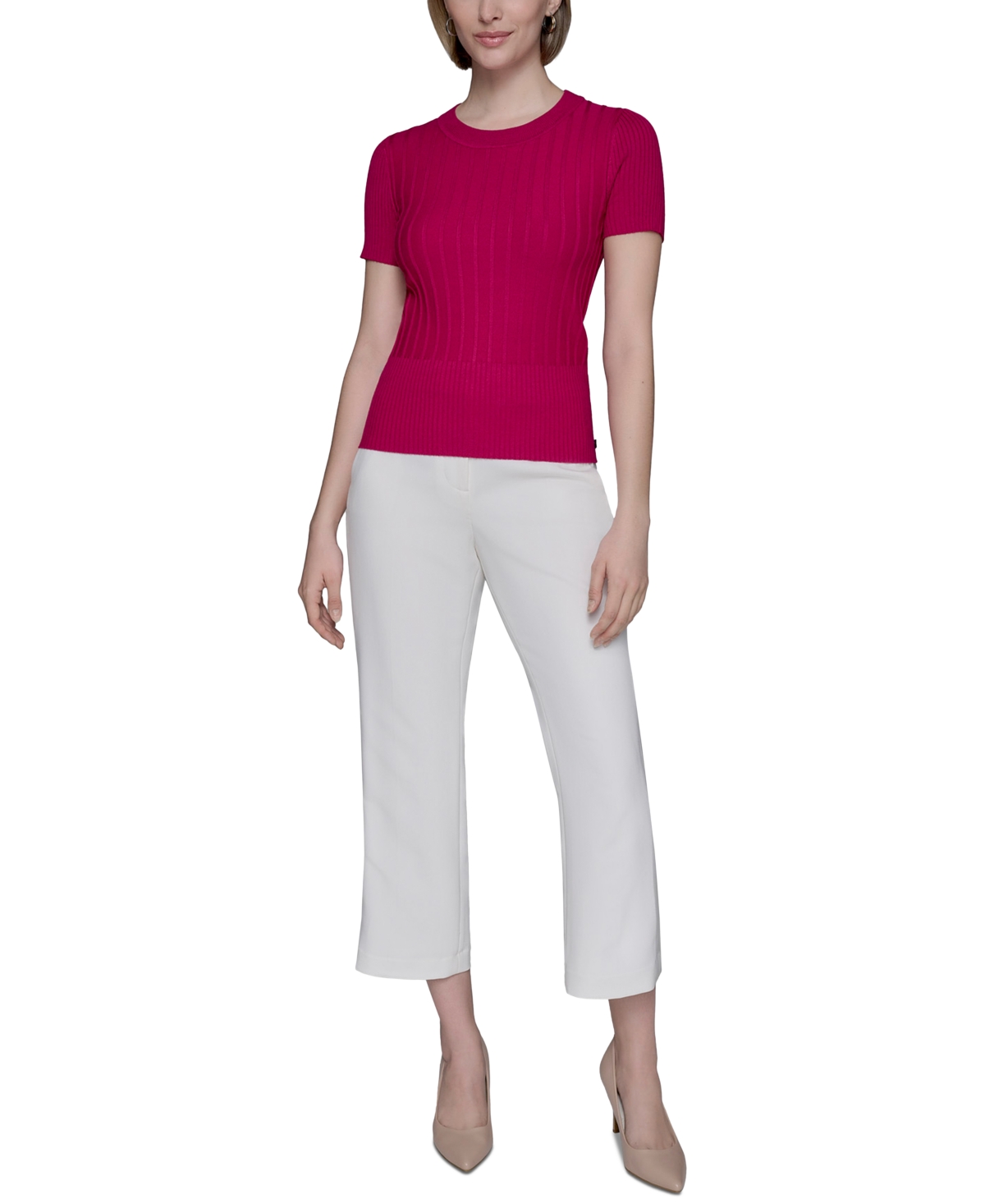 Karl Lagerfeld Women's Ribbed Short-sleeve Sweater In Multi