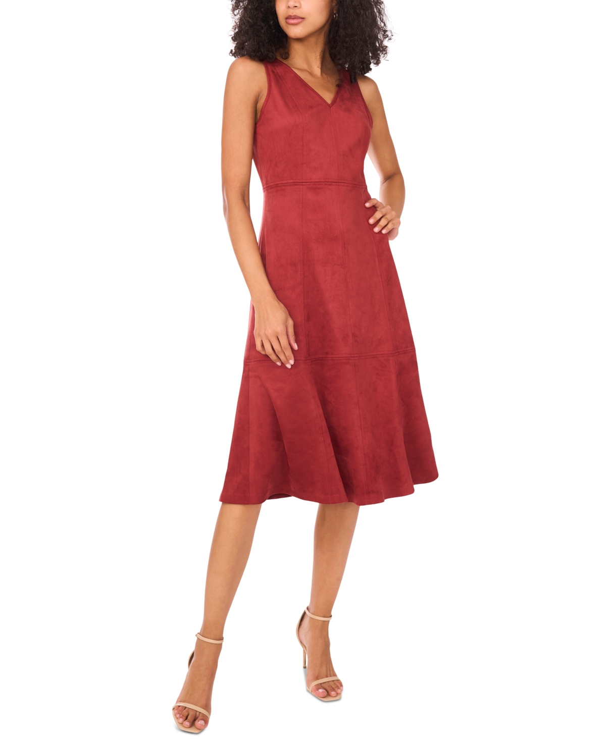 Vince Camuto Women's Seamed V-neck Sleeveless Midi Dress In Brown