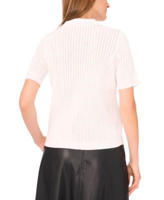 Women's Pointelle Short-Sleeve Button-Front Top