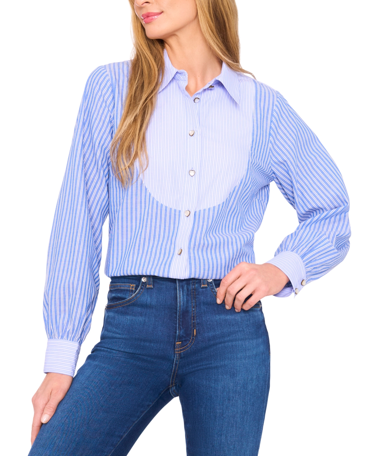 Women's Striped Cotton Shirt with Heart Buttons - New Ivory